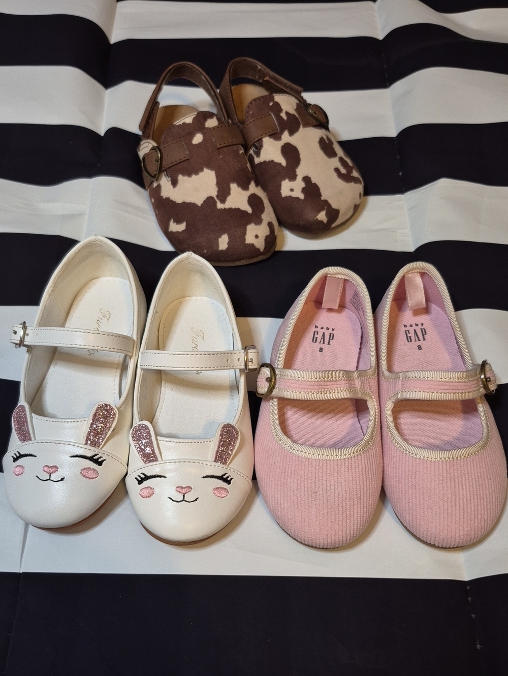 Girls White Easter Bunny Mary Janes & Pink Cordoroy Mary Janes Mules